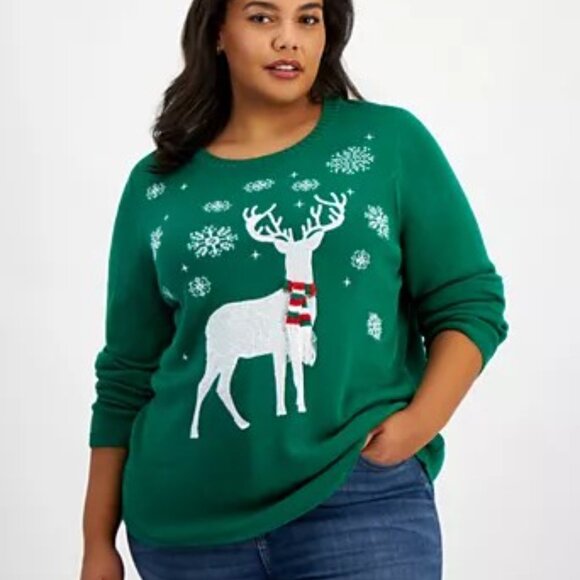 Holiday Lane Women's Sequined Reindeer Crewneck Sweater - Picture 1 of 6